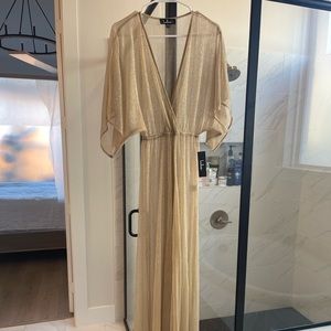 Gold sheer sparkly swim coverup - maxi with leg slit - brand new never worn